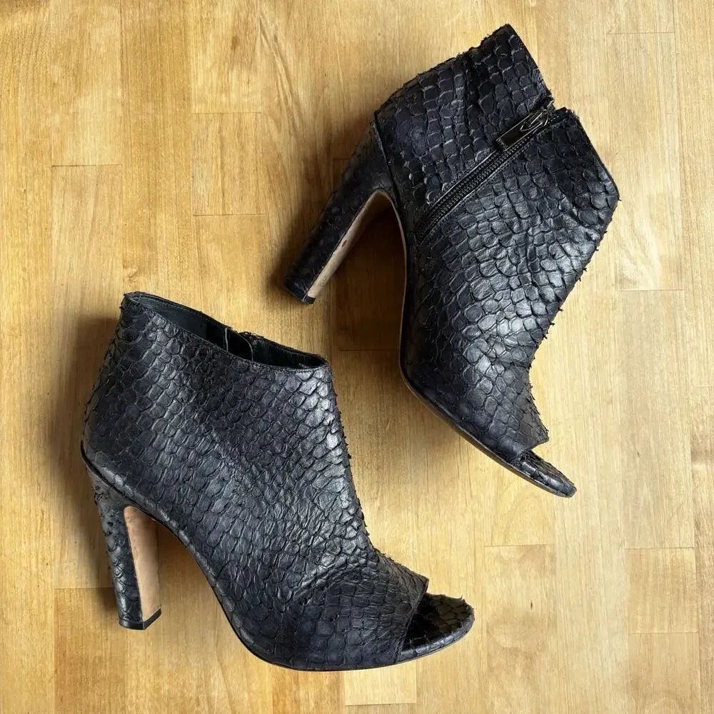 Vince Womens Leather Textured Boho Snake Zip Block Booties Black 8M EUR 39